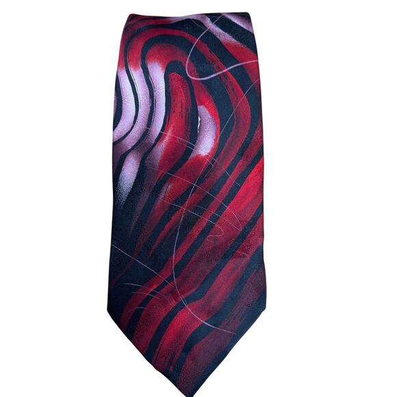 J. Garcia Still Life Collection Sixty Red Black Abstract Print 100% Silk Tie - Picture 2 of 5